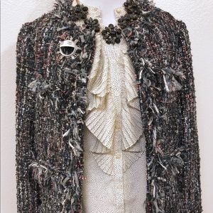 Boutique Tweed fringe blazer jacket size 2 small